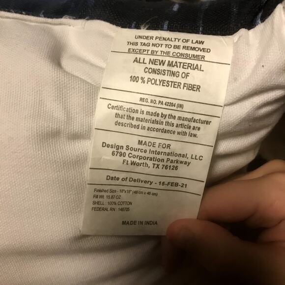 Brick & Beam Home NWT Navy Fringe Tassels Decorative Pillow 18" x 18" - Picture 4 of 7